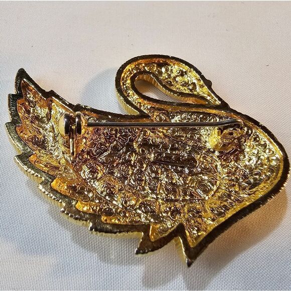 Beautiful PARK LANE Pave Set Rhinestones Swan Brooch Signed Vintage - Picture 4 of 5